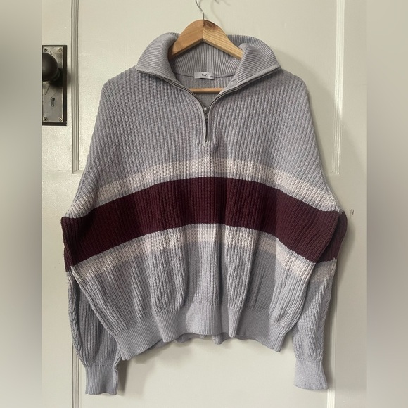TNA Sweaters - TNA oversized Striped Cotton Half zip